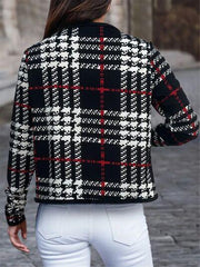 Plaid Open Front Long Sleeve Jacket - Chic Yana's Fashion