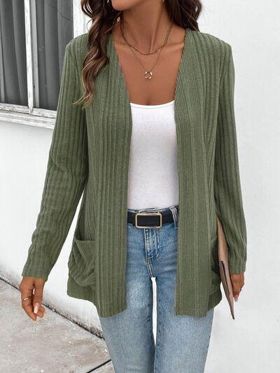 Pocketed Open Front Long Sleeve Cardigan - Chic Yana's Fashion