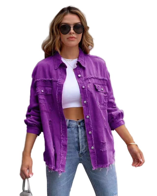 Ripped Shirt Jacket for Women — Spring, Fall — Chic Yana Fashion
