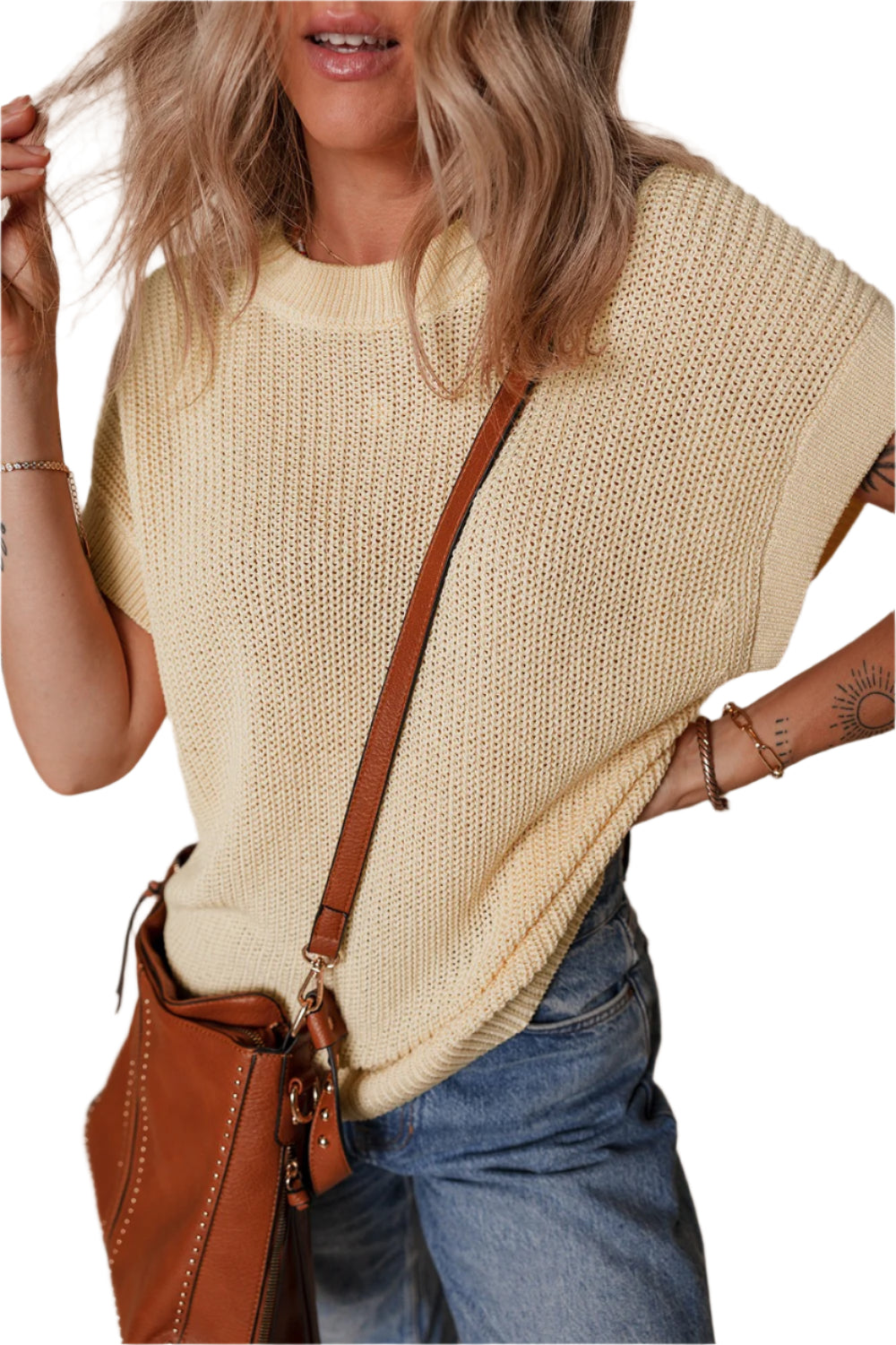 Round Neck Short Sleeve Knit Top - High-Quality Fashion | Chic Yana