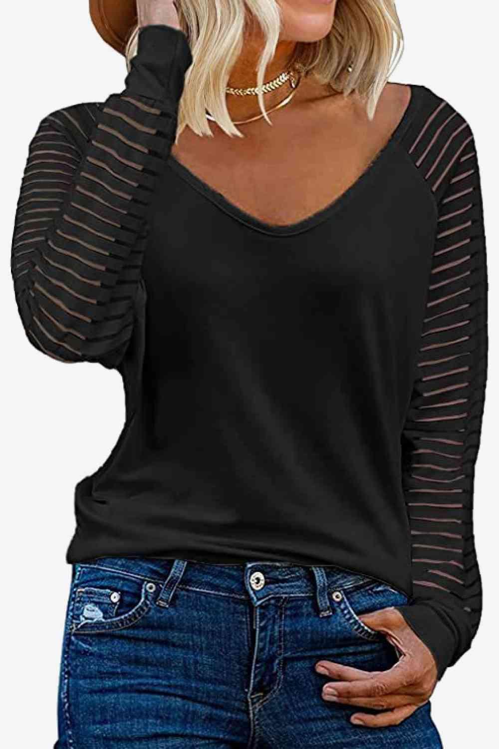 V Neck Long Raglan Sleeve Top - Chic Yana's Fashion