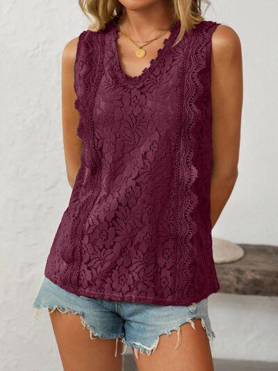 Mandy Lace V Neck Tank - Chic Yana's Fashion