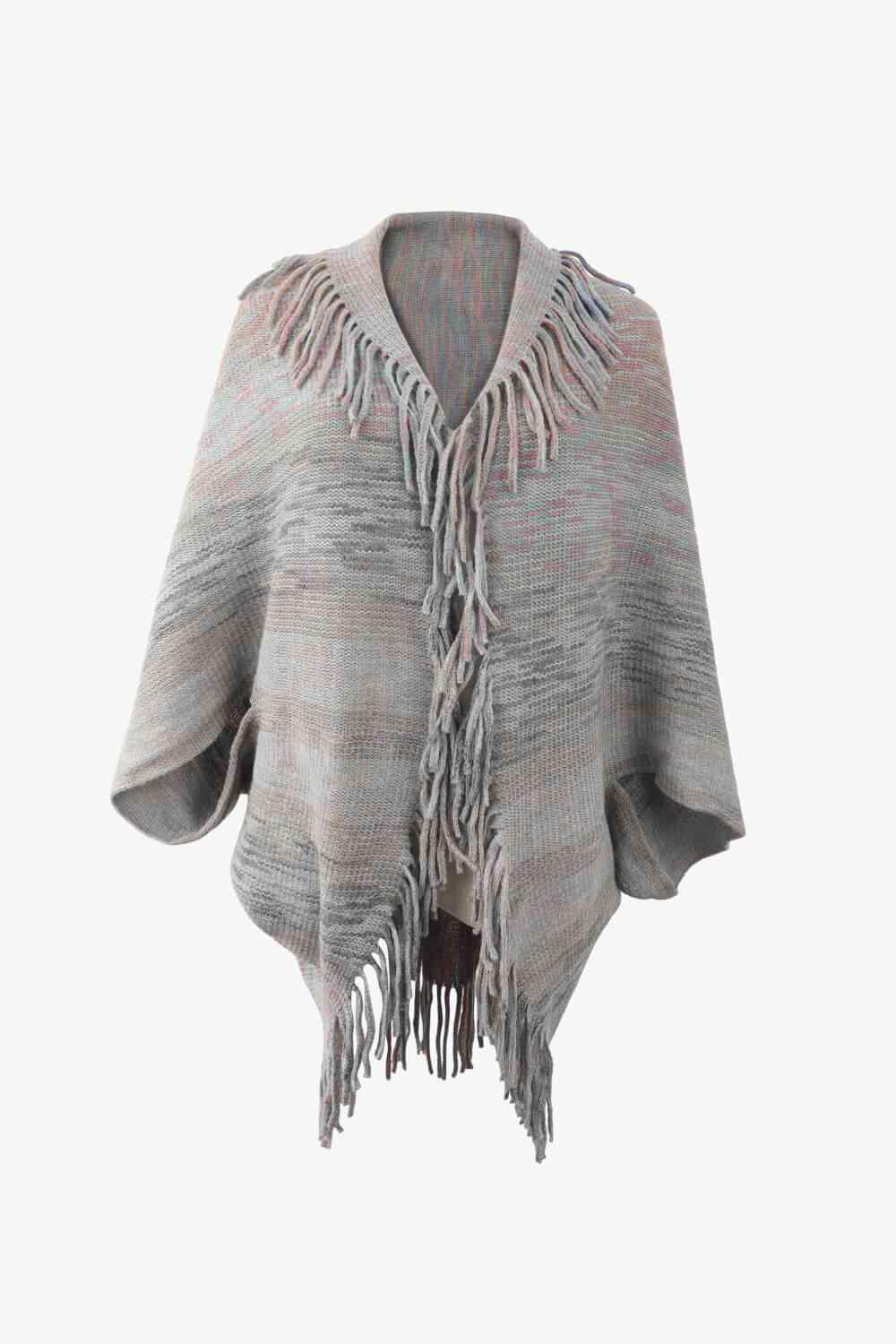 Multicolored Fringe Trim Poncho - Chic Yana's Fashion