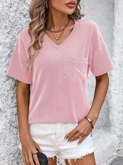 Mandy V Neck Dropped Shoulder T Shirt - Chic Yana's Fashion