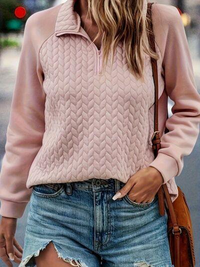 Texture Quarter Zip Long Sleeve Sweatshirt - Chic Yana's Fashion