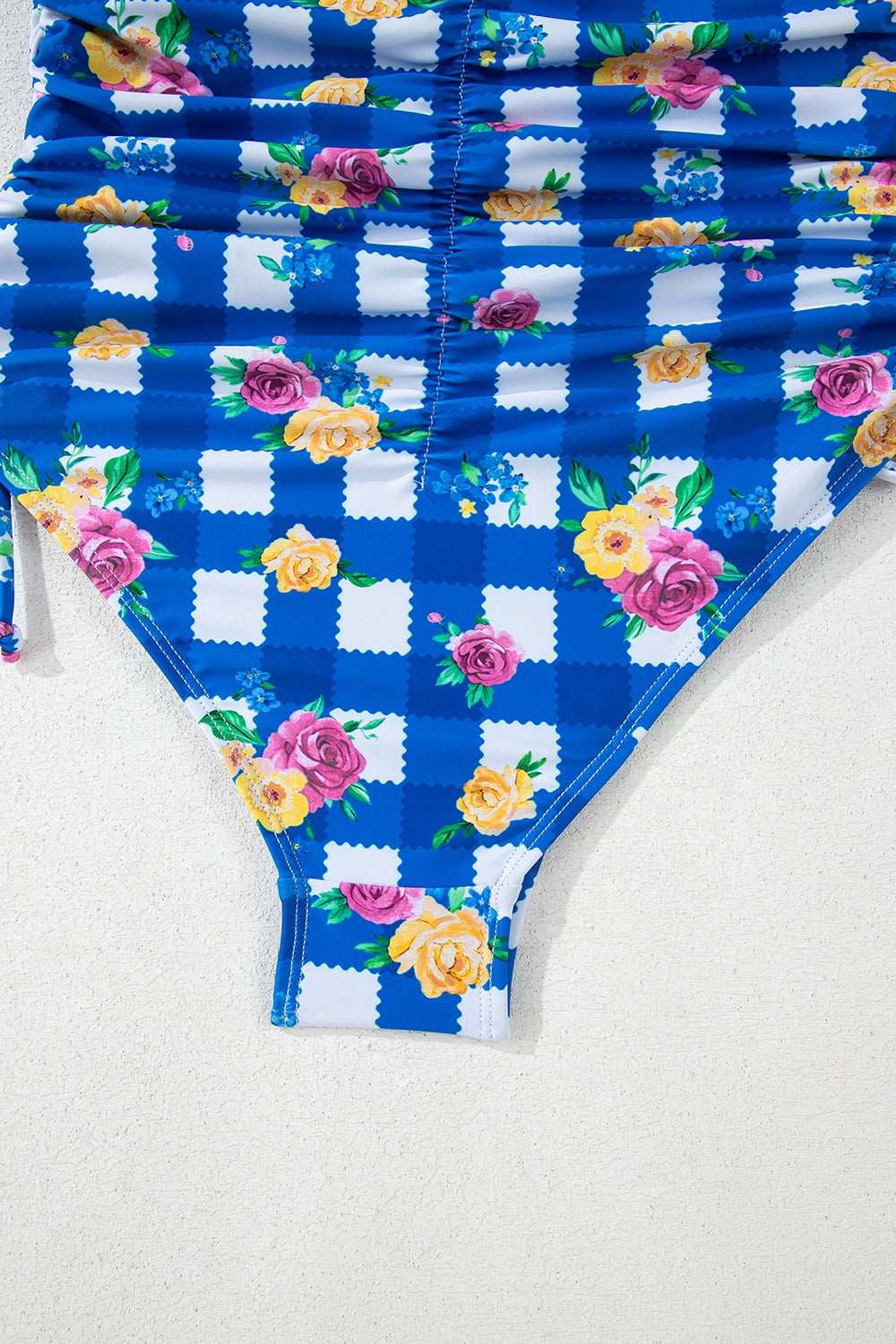 Floral Gingham Halter Neck Drawstring One Piece Swimwear - Stylish and Trendy Women's Fashion from Chic Yana's Fashion