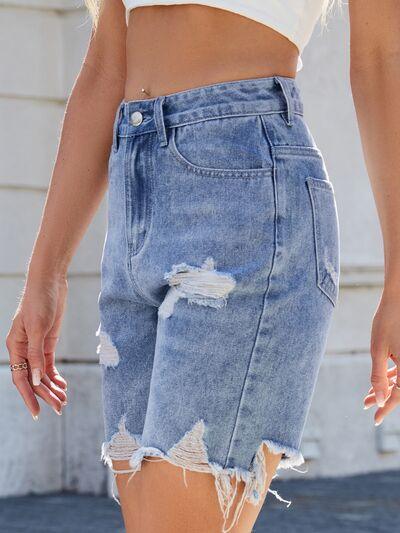 Distressed Raw Hem Denim Shorts 1 - Chic Yana's Fashion