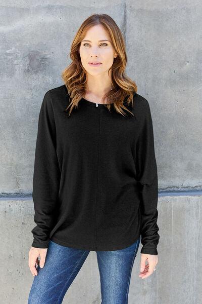 Double Take Full Size Round Neck Long Sleeve T Shirt - Chic Yana's Fashion
