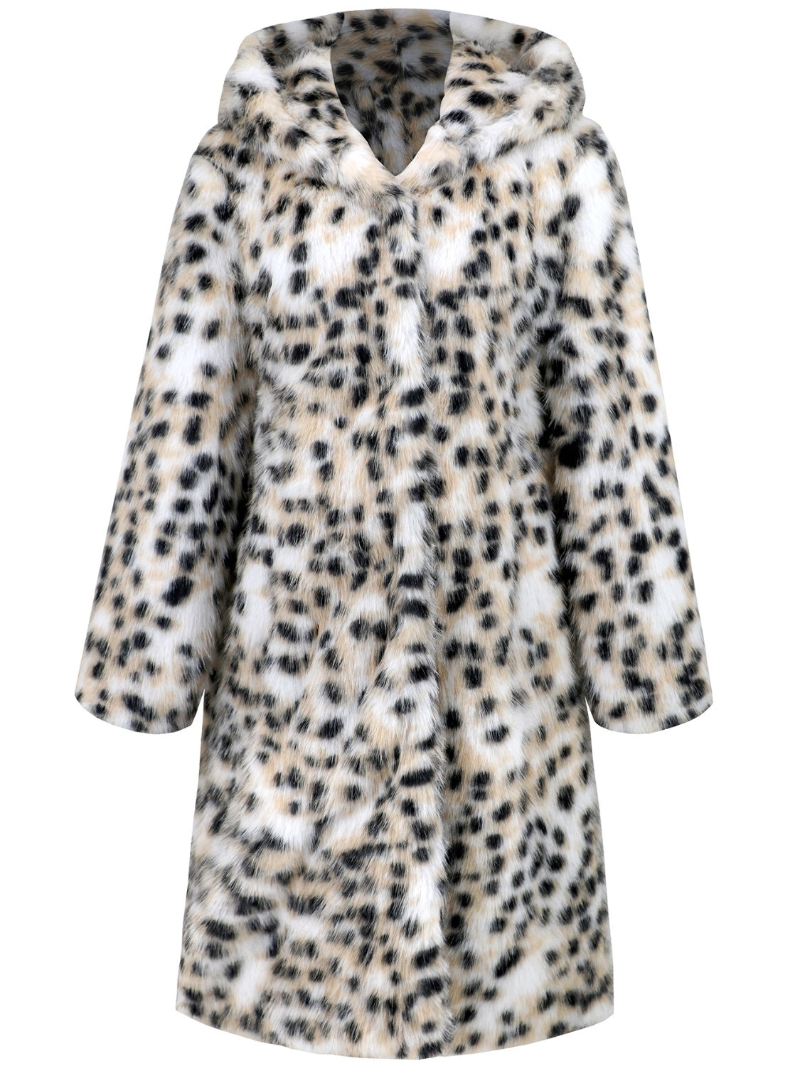 Luxury meets fashion in the Thermal Leopard Faux Fur Hooded Outerwear – A must-have Outerwear.