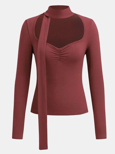 Ruched Sweetheart Neck Long Sleeve T Shirt - Chic Yana's Fashion