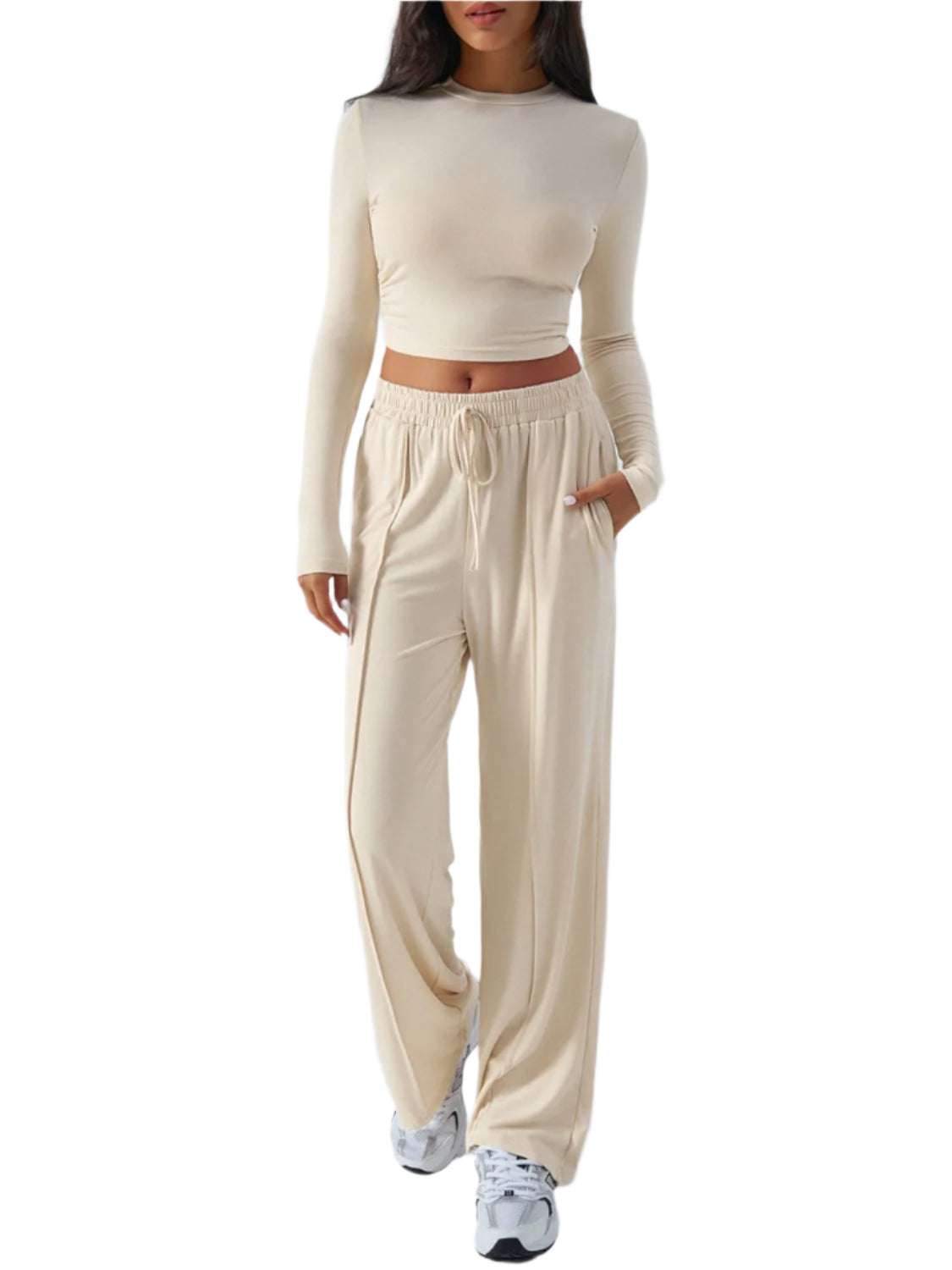 Devine Round Neck Long Sleeve Top and Pants Set - Shop Now at Chic Yana's Fashion