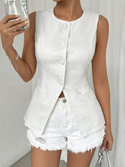 Button Down Round Neck Vest - Chic Yana's Fashion