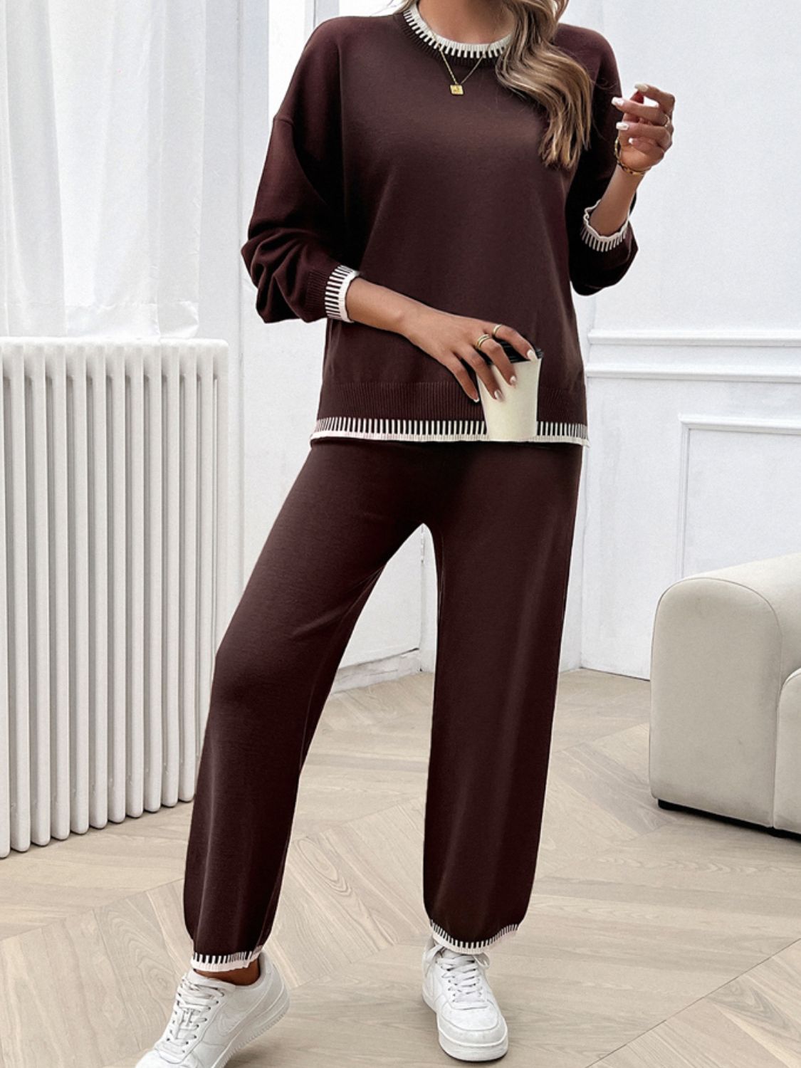 Devine Round Neck Dropped Shoulder Top and Pants Sweater Set – Chic Yana’s Fashion
