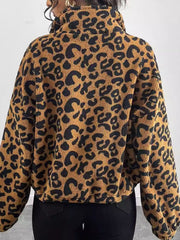 Close-up of Leopard Zip Up Long Sleeve Jacket, showcasing high-quality fabric and design.