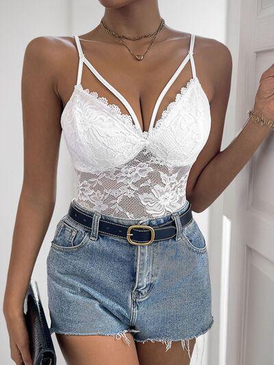 Perfee Spaghetti Strap Lace Bodysuit 1 - Chic Yana's Fashion