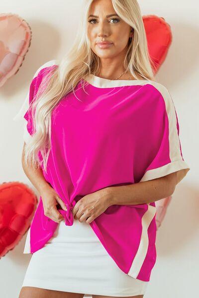 Boat Neck Half Sleeve Blouse - Chic Yana's Fashion