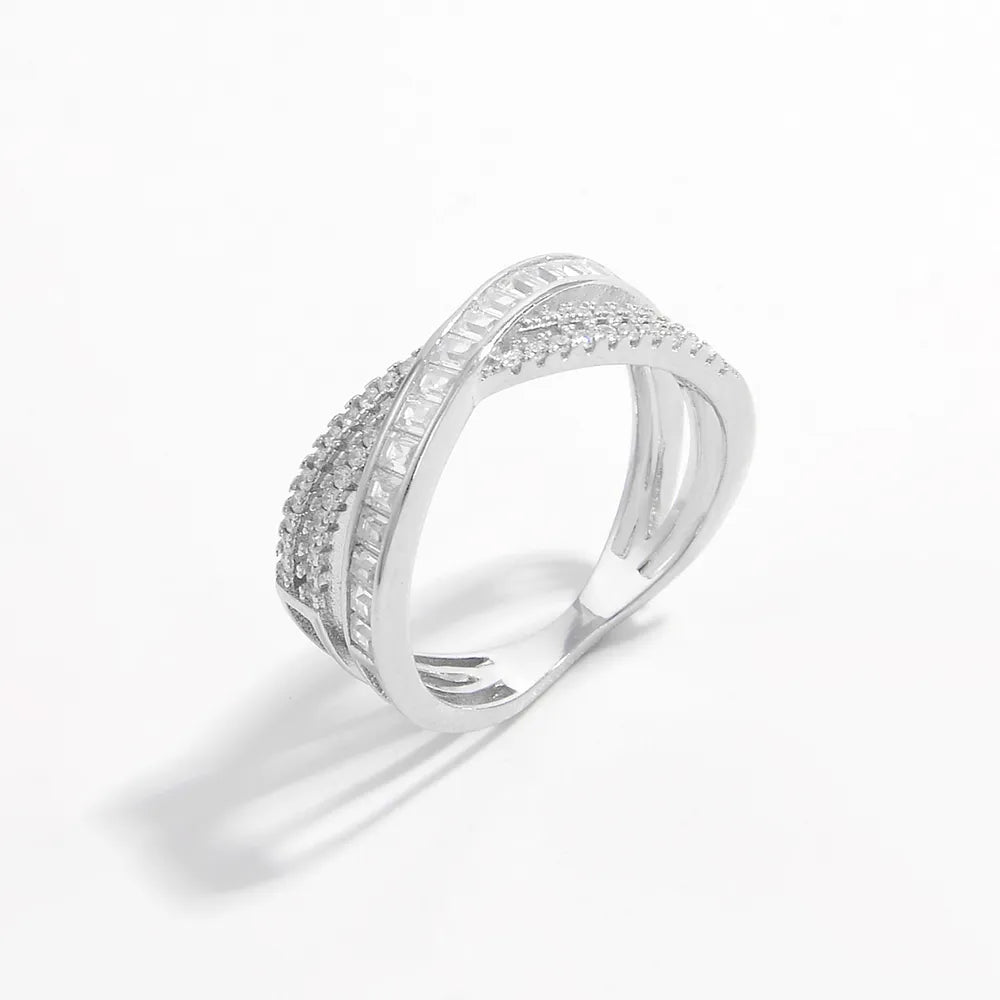 X Shape Inlaid Zircon 925 Sterling Silver Ring - Fashion Jewelry by Chic Yana's Fashion