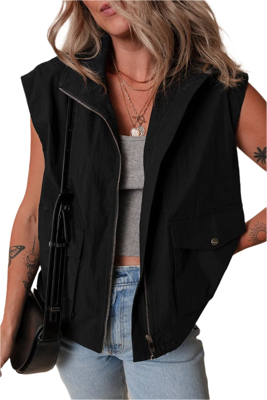 Pocketed Zip Up Vest Coat - Chic Yana’s Fashion