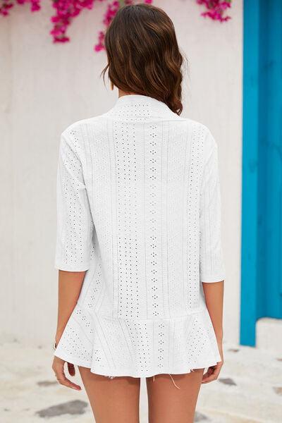 Eyelet Open Front Cardigan - Chic Yana's Fashion