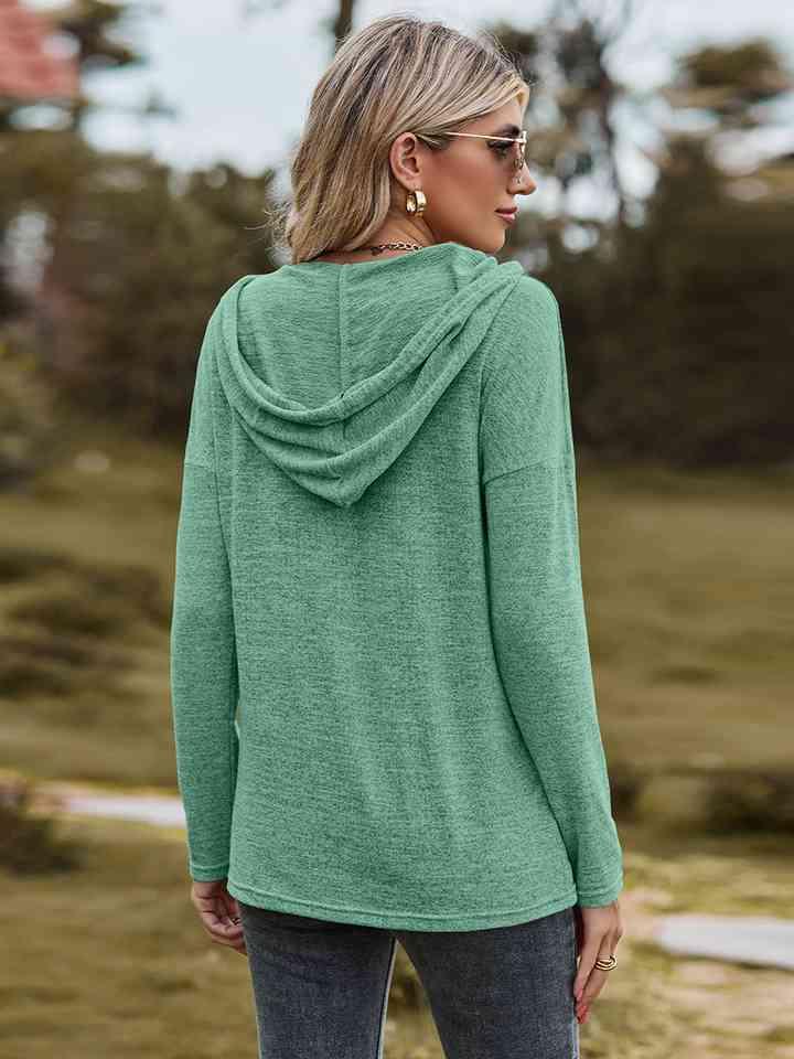 Dropped Shoulder Hooded Blouse - Chic Yana's Fashion