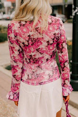 Floral Turtleneck Flounce Sleeve Blouse - Chic Yana's Fashion