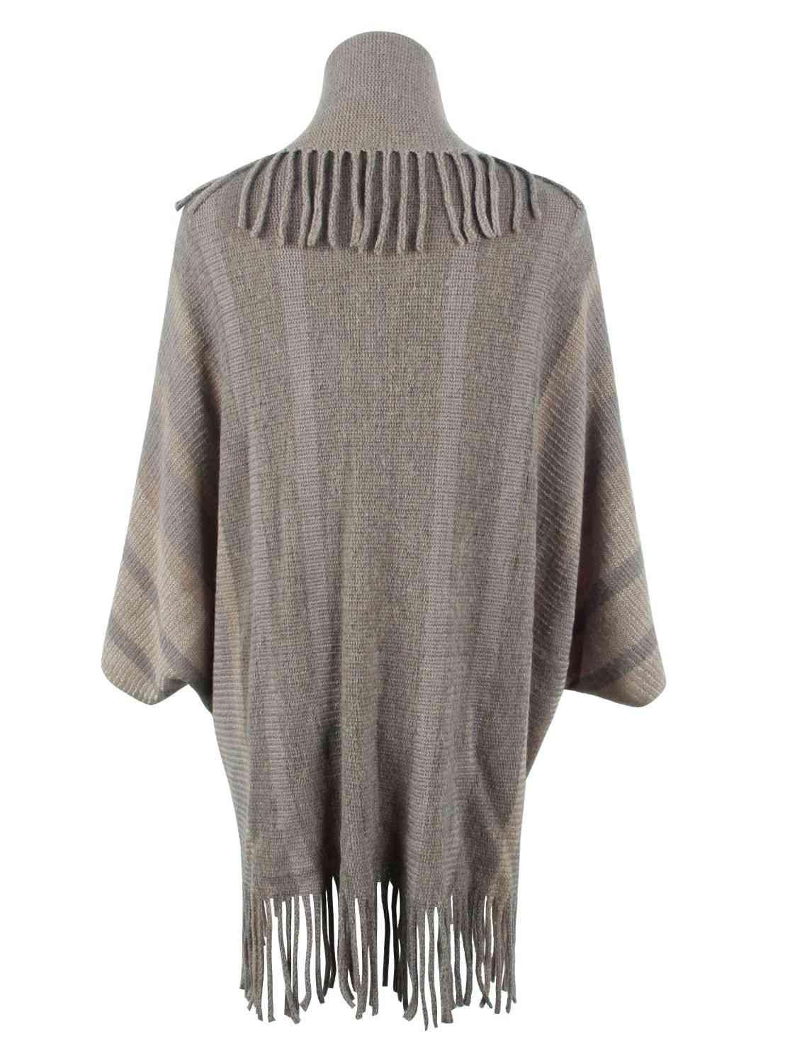 Fringe Detail Open Front Poncho - Chic Yana's Fashion