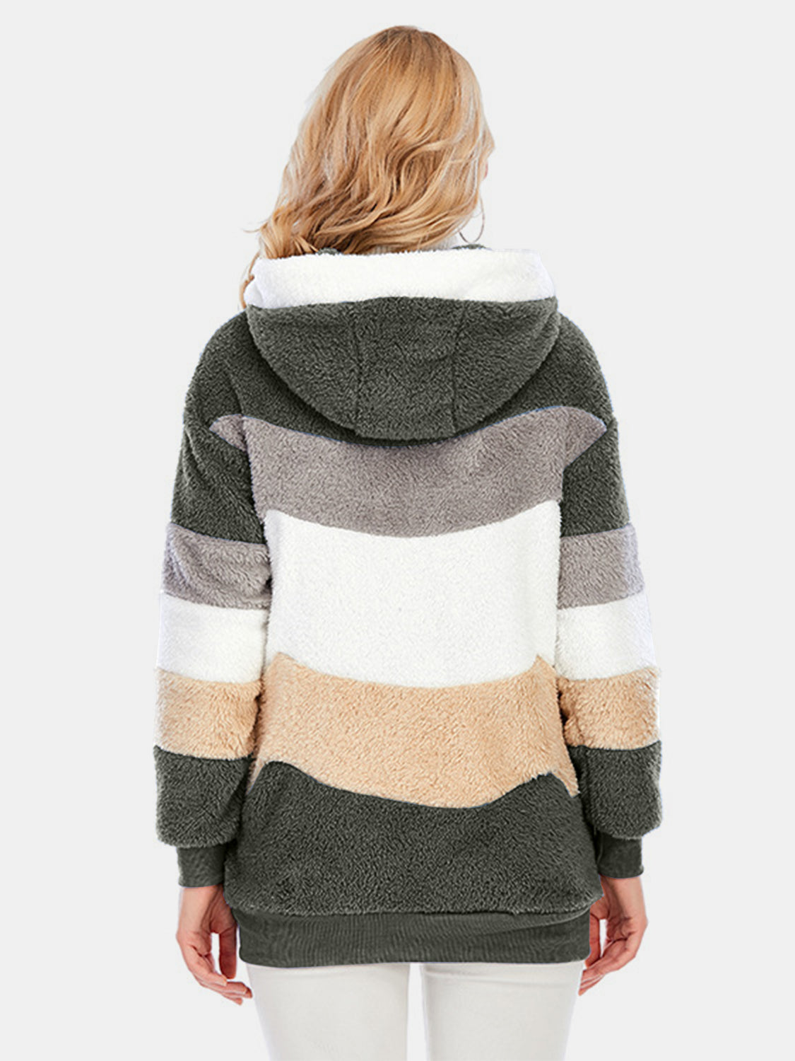 Full Size Drawstring Color Block Zip Up Hooded Outerwear - Chic Yana’s Fashion