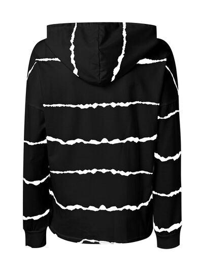 Drawstring Striped Long Sleeve Hoodie - Chic Yana's Fashion