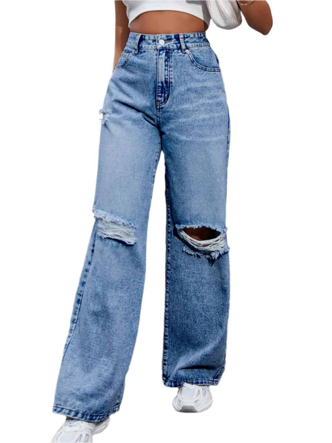 Buy Distressed Wide Leg Jeans with Pockets Online - Stylish & Comfortable | Chic Yana's Fashion