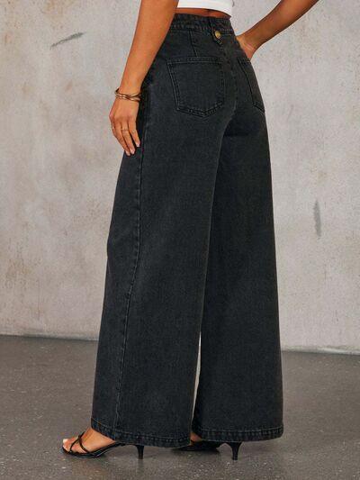 Button Decor High Rise Wide Leg Jeans - Chic Yana's Fashion