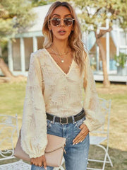 V Neck Long Sleeve Blouse - Chic Yana's Fashion