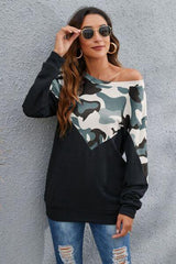 Camouflage Round Neck Long Sleeve Sweatshirt - Chic Yana's Fashion