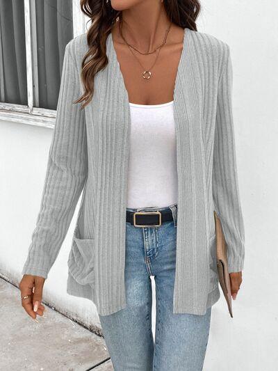 Pocketed Open Front Long Sleeve Cardigan - Chic Yana's Fashion