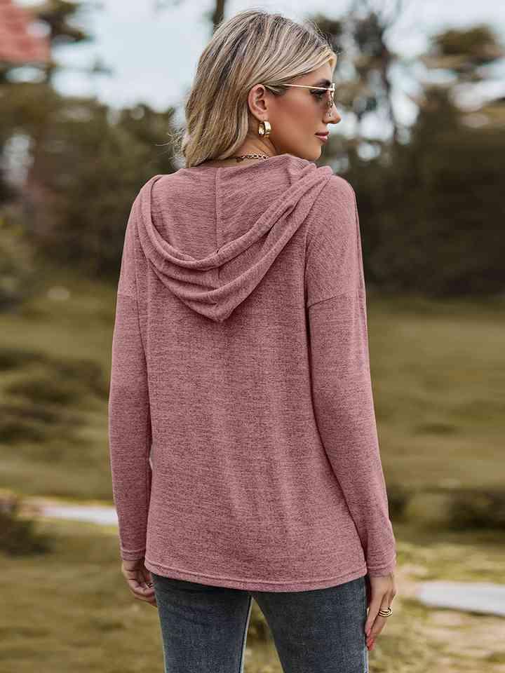 Dropped Shoulder Hooded Blouse - Chic Yana's Fashion