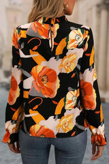 Floral Mock Neck Flounce Sleeve Blouse - Chic Yana's Fashion