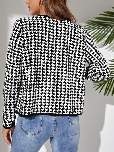 Houndstooth Open Front Long Sleeve Jacket 1 - Chic Yana's Fashion