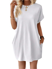 Round Neck Short Sleeve Mini Tee Dress with Pockets - High-Quality Fashion | Chic Yana