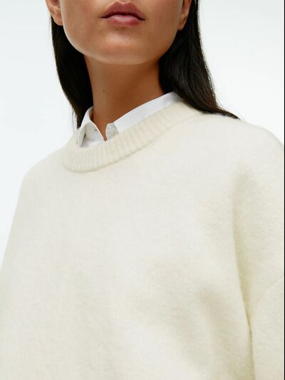 Round Neck Drop Shoulder Sweater - Chic Yana's Fashion