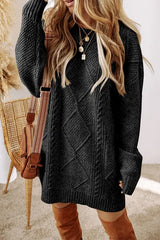 Cable Knit Round Neck Sweater Dress - Chic Yana's Fashion