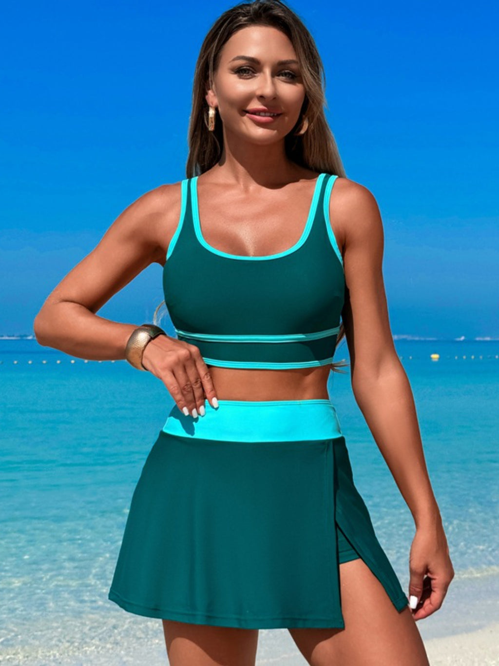 Scoop Neck Top And Skort Swim Set - Stylish and Trendy Women's Fashion from Chic Yana's Fashion