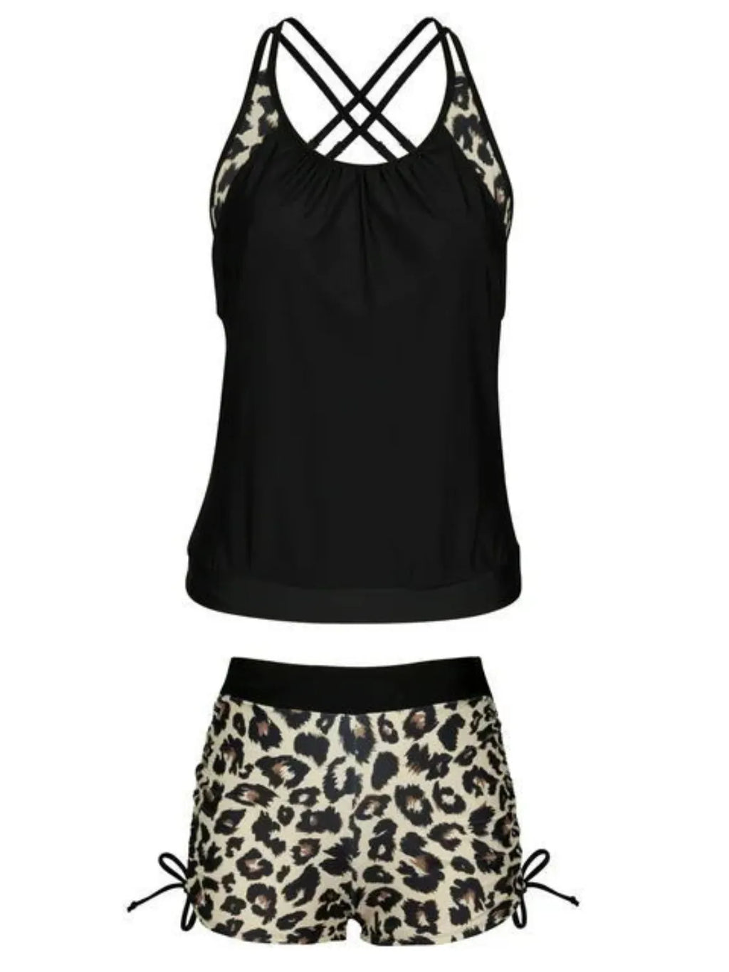 Crisscross Leopard Scoop Neck Two Piece Swim Set - Stylish and Trendy Women's Fashion from Chic Yana's Fashion