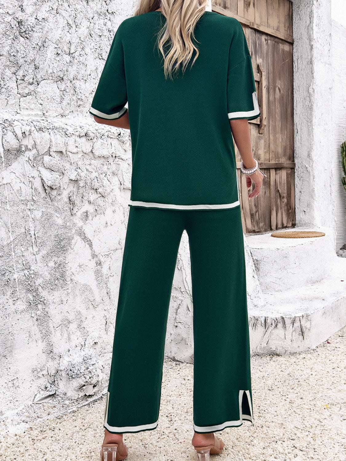 Devine Contrast Trim Round Neck Top and Pants Set – Chic Yana’s Fashion