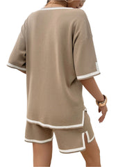 Devine Contrast Trim V-Neck Top and Shorts Set - Shop Now at Chic Yana's Fashion