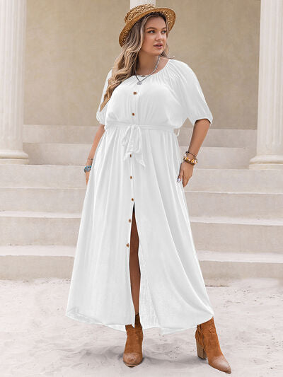 Plus Size Round Neck Half Sleeve Dress - Chic Yana's Fashion