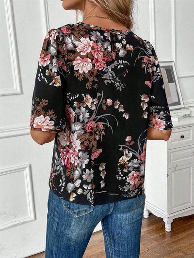 Floral Round Neck Half Sleeve Blouse - Chic Yana's Fashion