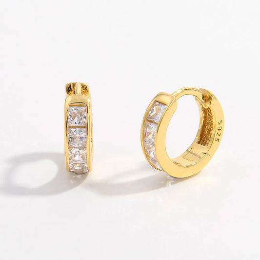 925 Sterling Silver Inlaid Zircon Huggie Earrings - Fashion Jewelry by Chic Yana's Fashion