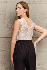 Perfee Lace Detail Plunge Neck Sleeveless Bodysuit - Chic Yana's Fashion