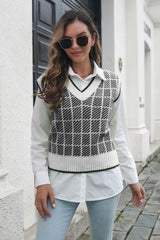 Plaid V Neck Sweater Vest - Chic Yana's Fashion