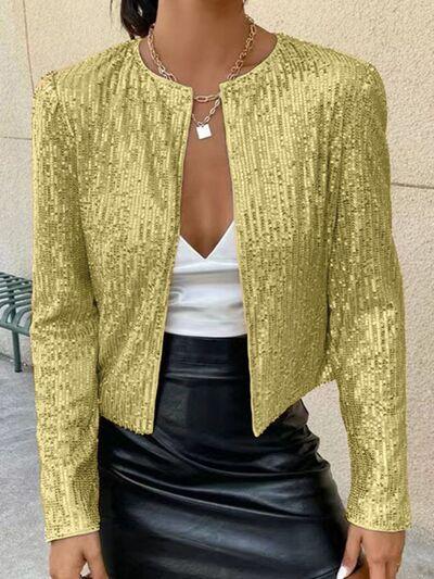 Full Size Sequin Open Front Cropped Jacket - Chic Yana's Fashion