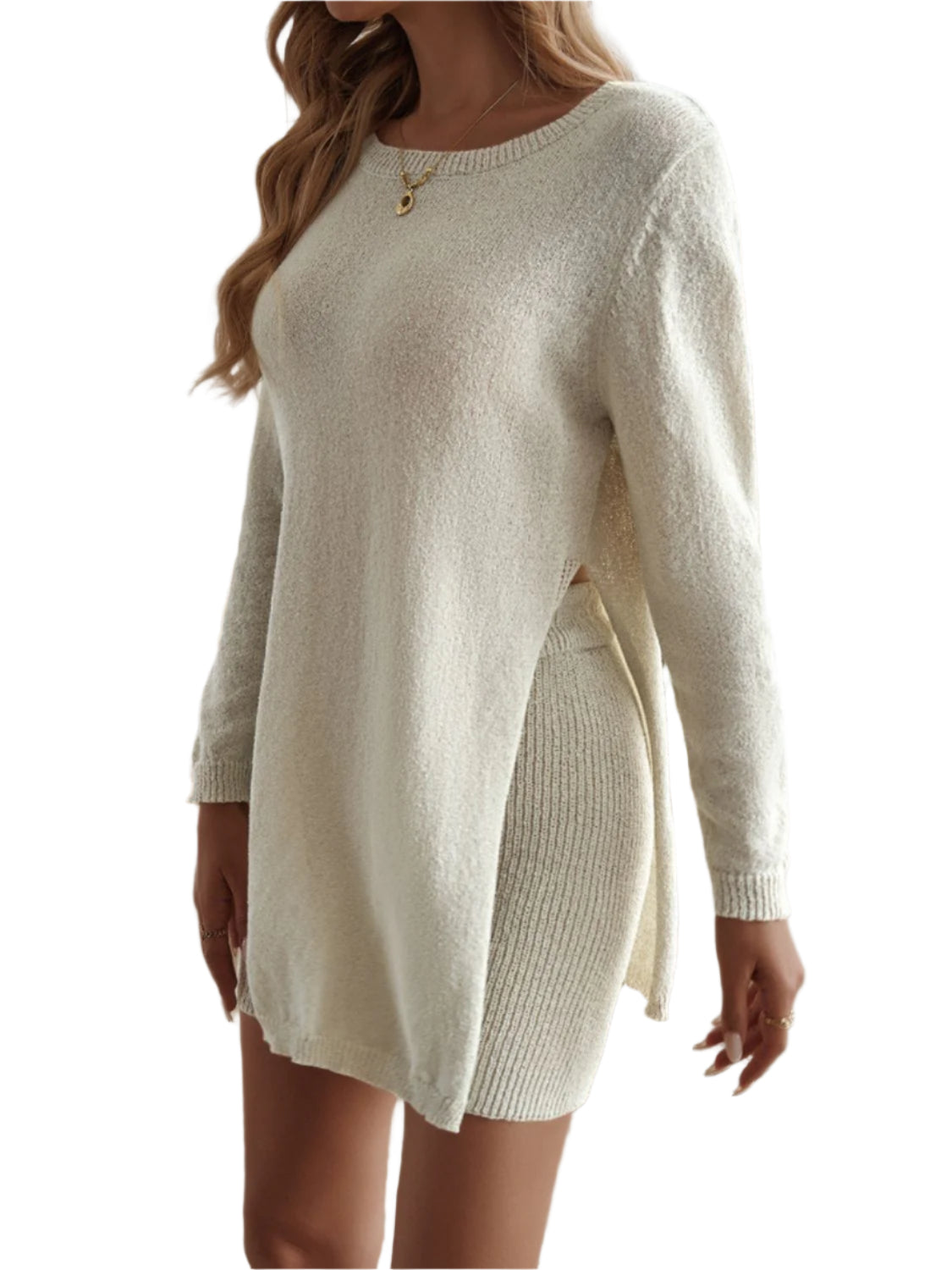 Devine Slit Round Neck Top and Shorts Sweater Set - Shop Now at Chic Yana's Fashion